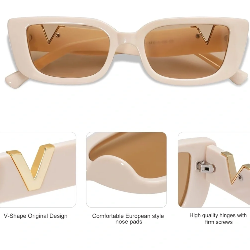 NIB/NWT • SET OF 2: Rectangular Sunglasses — Black & Cream with Gold Accents